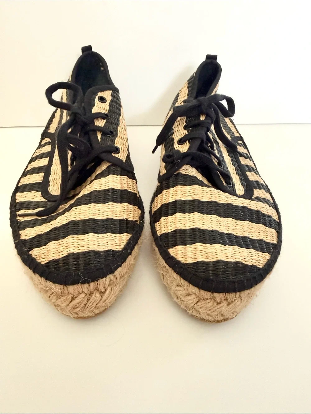 Loeffler Randall Alfie Raffia Striped Platform Espadrille Size 10
